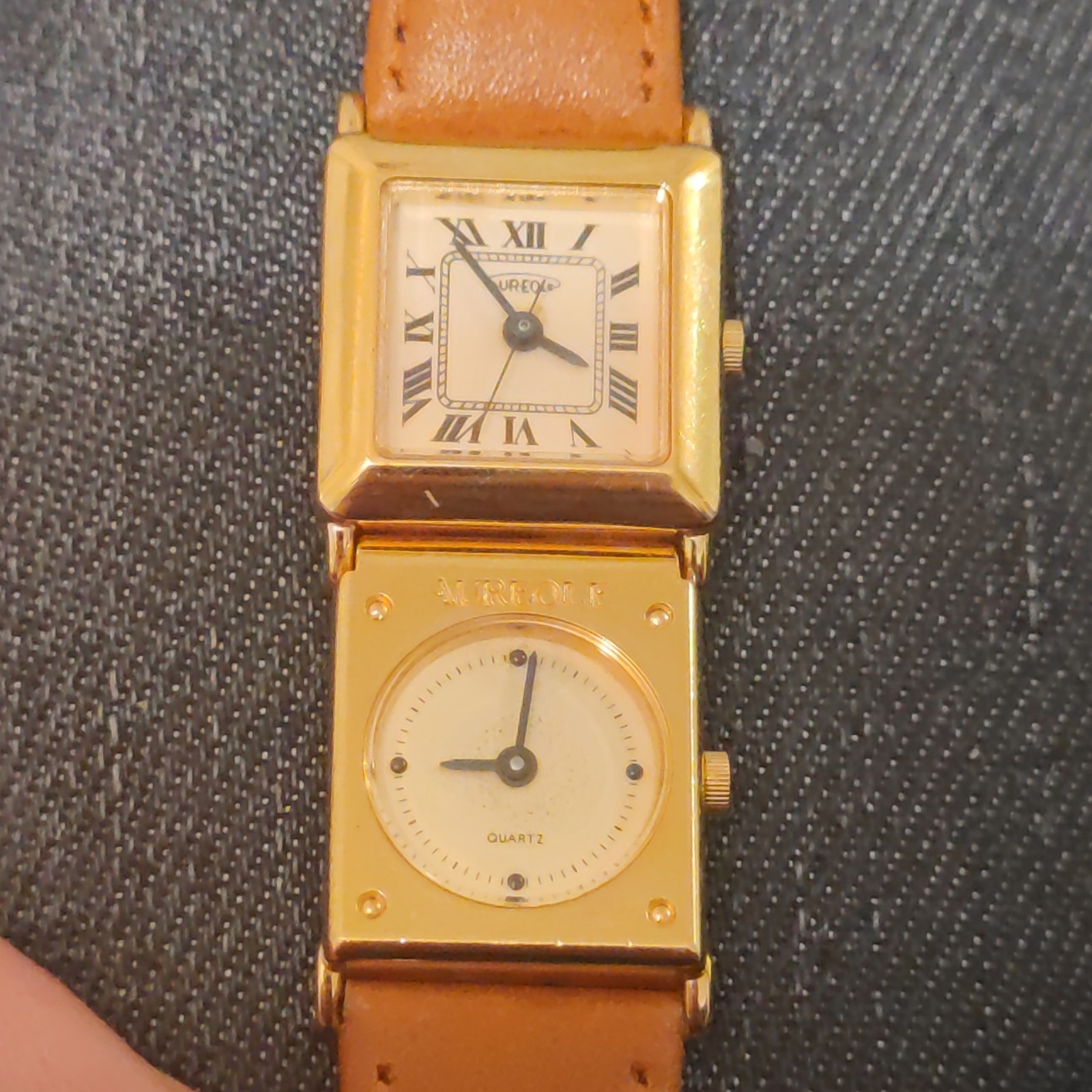 Rare AUREOLE DOUBLE TROUBLE VINTAGE QUARTZ WATCH