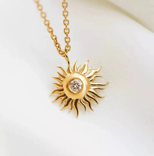 14K Yellow Gold Plated 0.1Ct Round Cut Test Pass Moissanite Women’s Sun Pendant