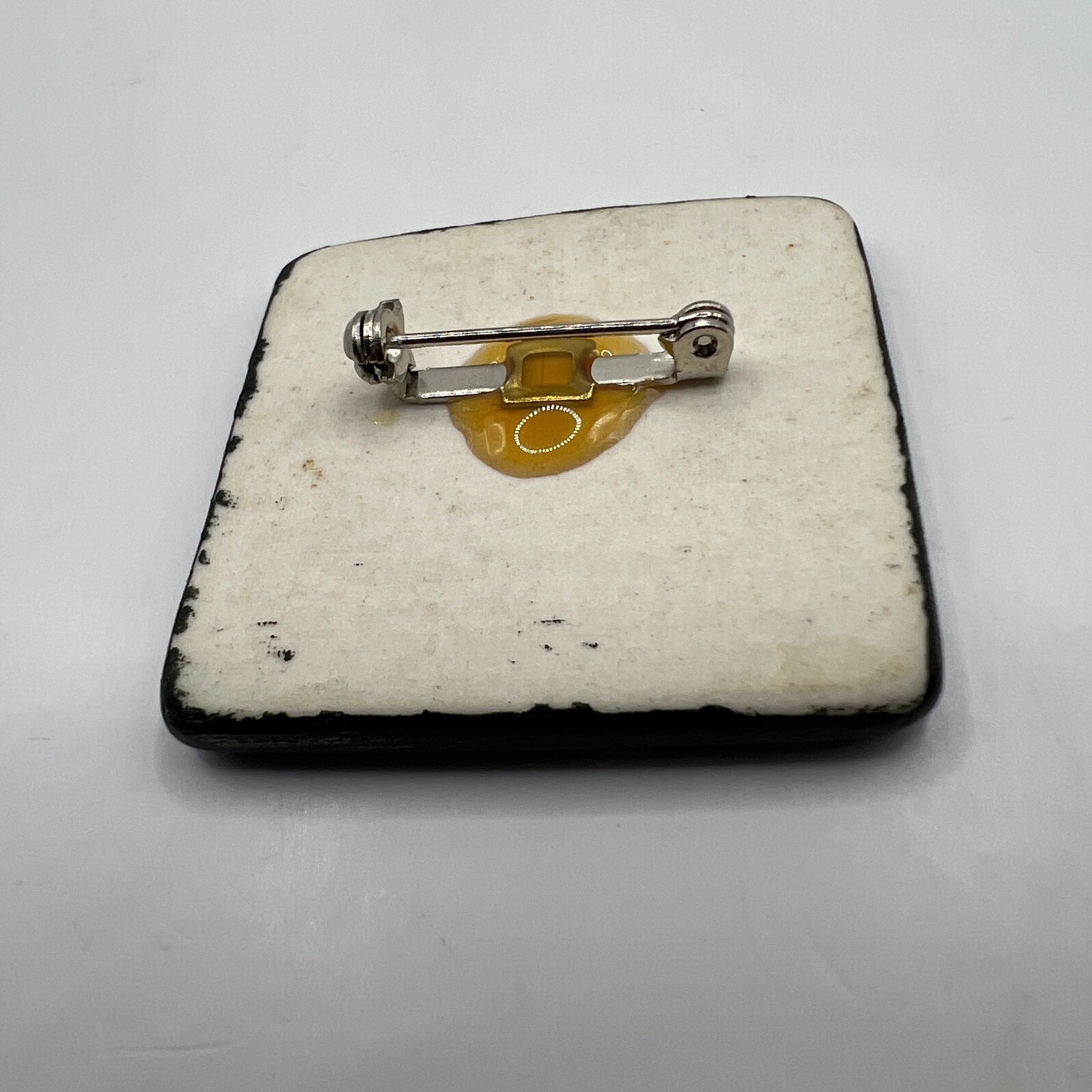 Vintage Clay Four Heart Brooch Square Ceramic Enamel Pin