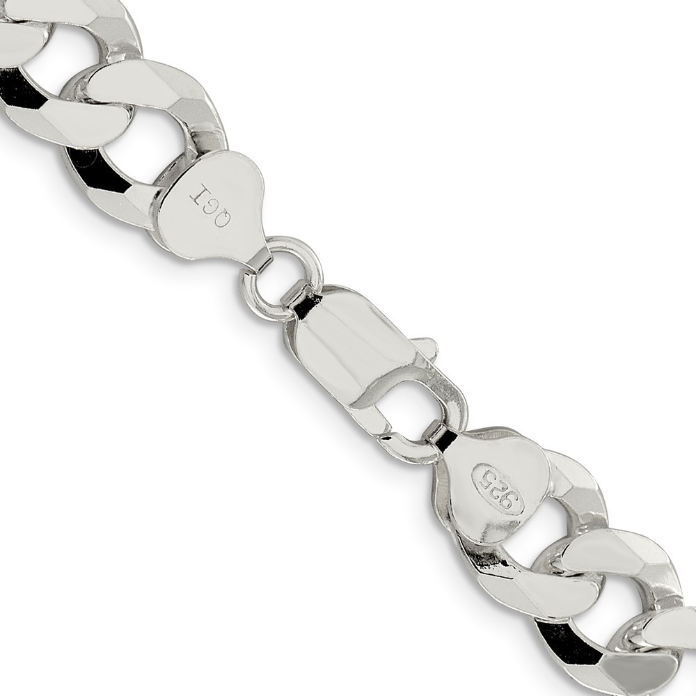 Sterling Silver 10.6mm Beveled Curb Chain Necklace 22″