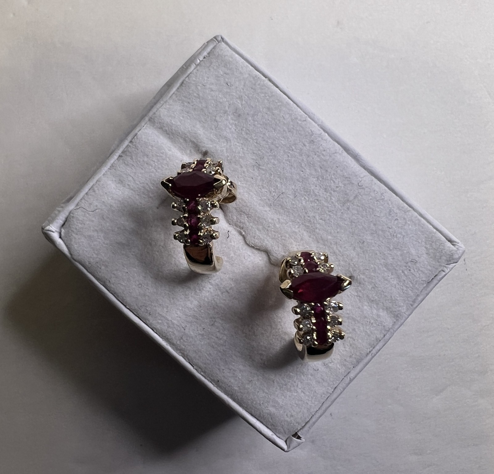 Effy 14k Yellow Gold Ruby Diamond J Hoop Stud Earrings 3.0 grams