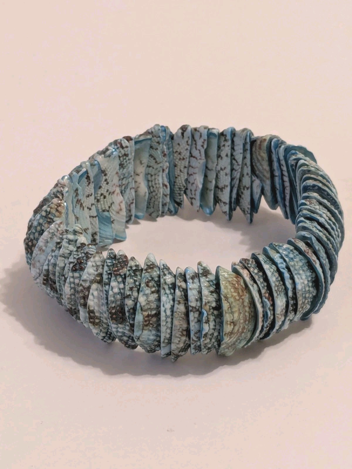 Unique Shell Blue Snake Skin Pattern Stretchy Bracelet. Size 6-7 In. BOHO/Beach.