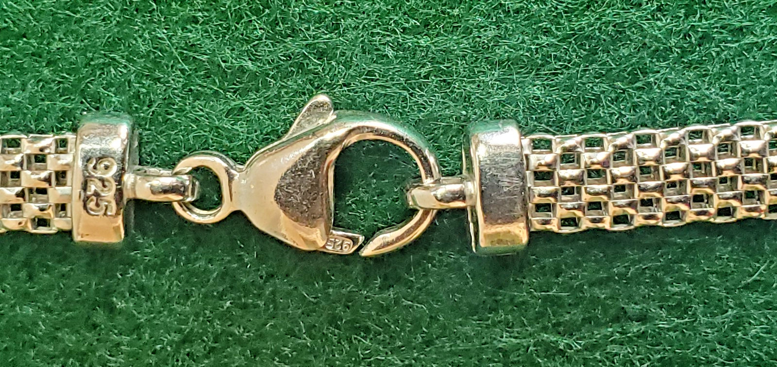 Sterling Silver Mesh Chain Necklace CZ Station Pendant 16 inches Long Made Italy