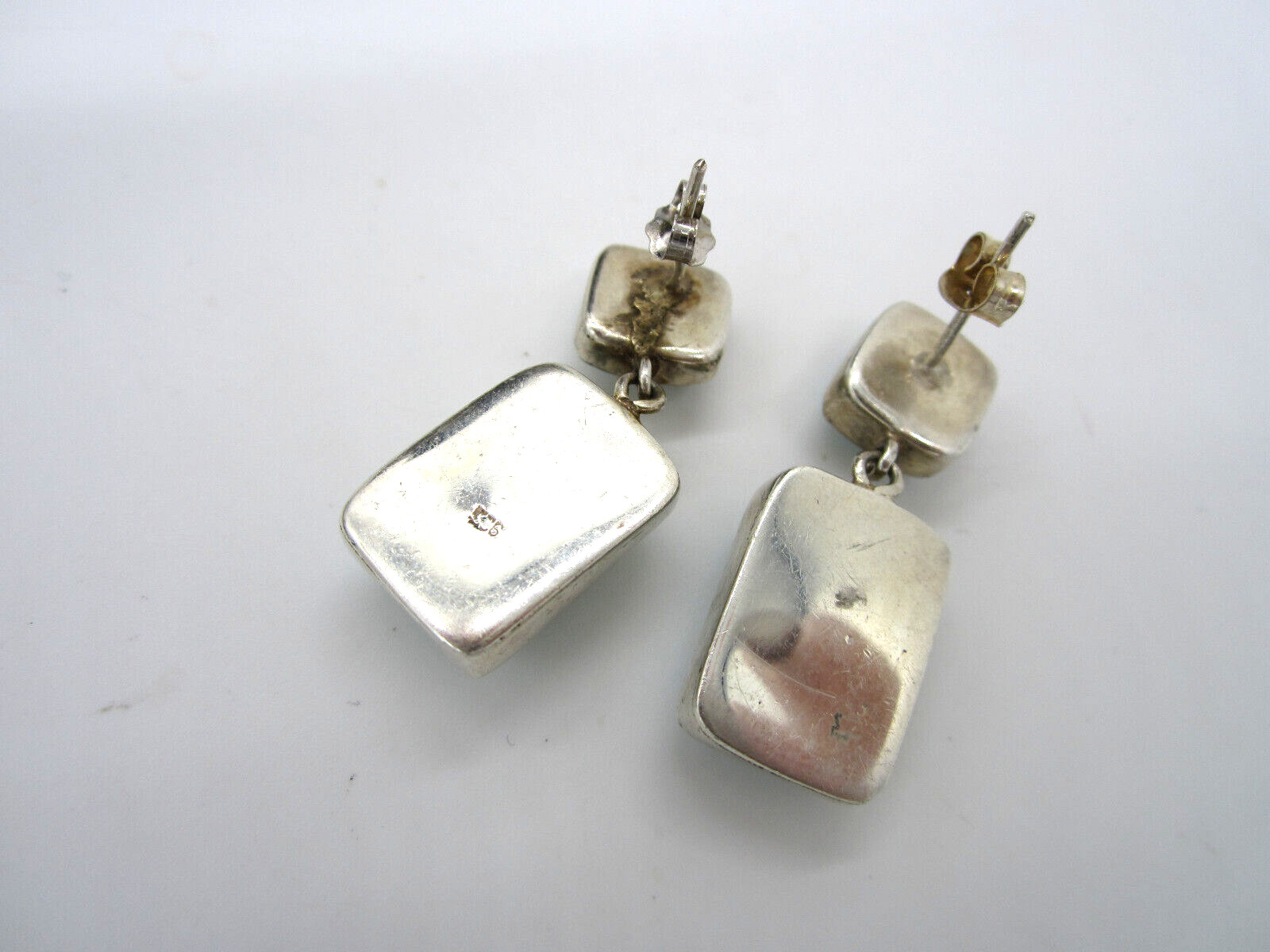Estate Gorgeous Sterling Silver Blue Larimar 11.9 Gram Dangle Pierced Earrings