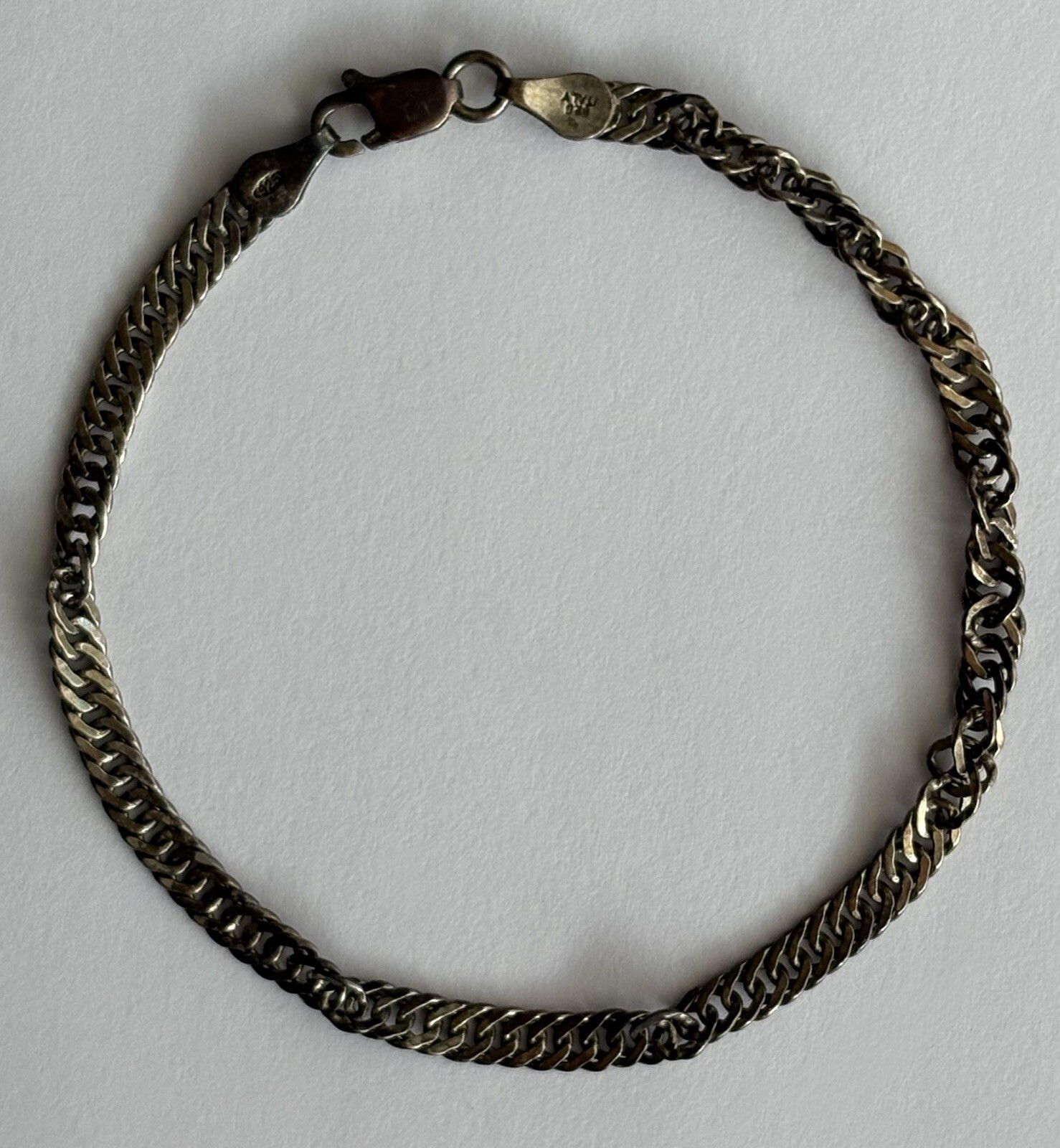 Vintage 925 Sterling Silver Singapore Link Chain Bracelet 7in ITALY 4mm wide