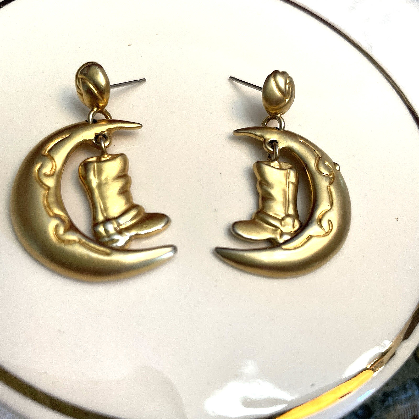 CowGirl Earrings Boot Dangle Moon Pierced Country Western Jewelry for Line Dance
