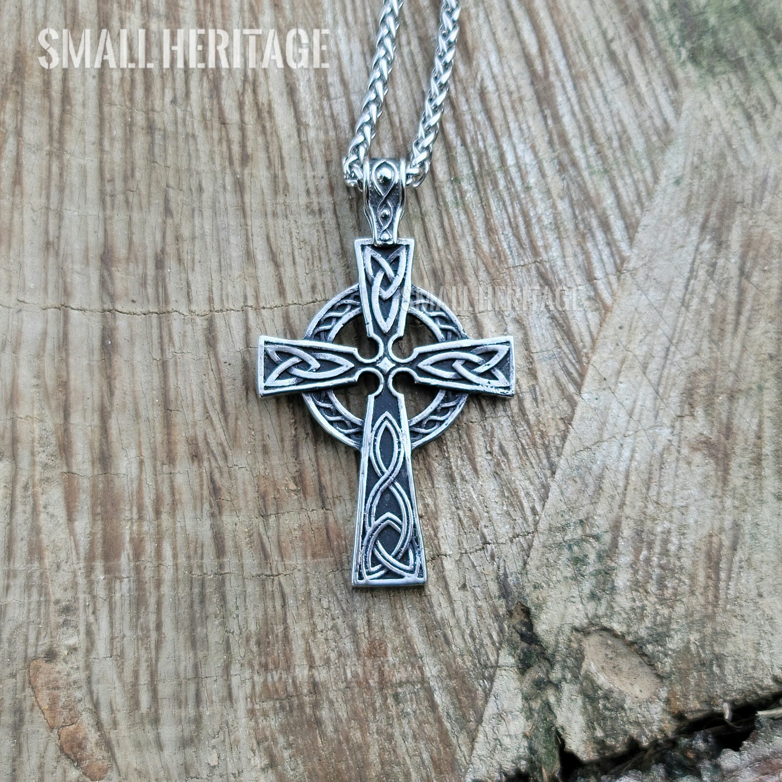 Stainless Steel Irish Celtic Cross Necklace Norse Viking Knot Large Pendant Men