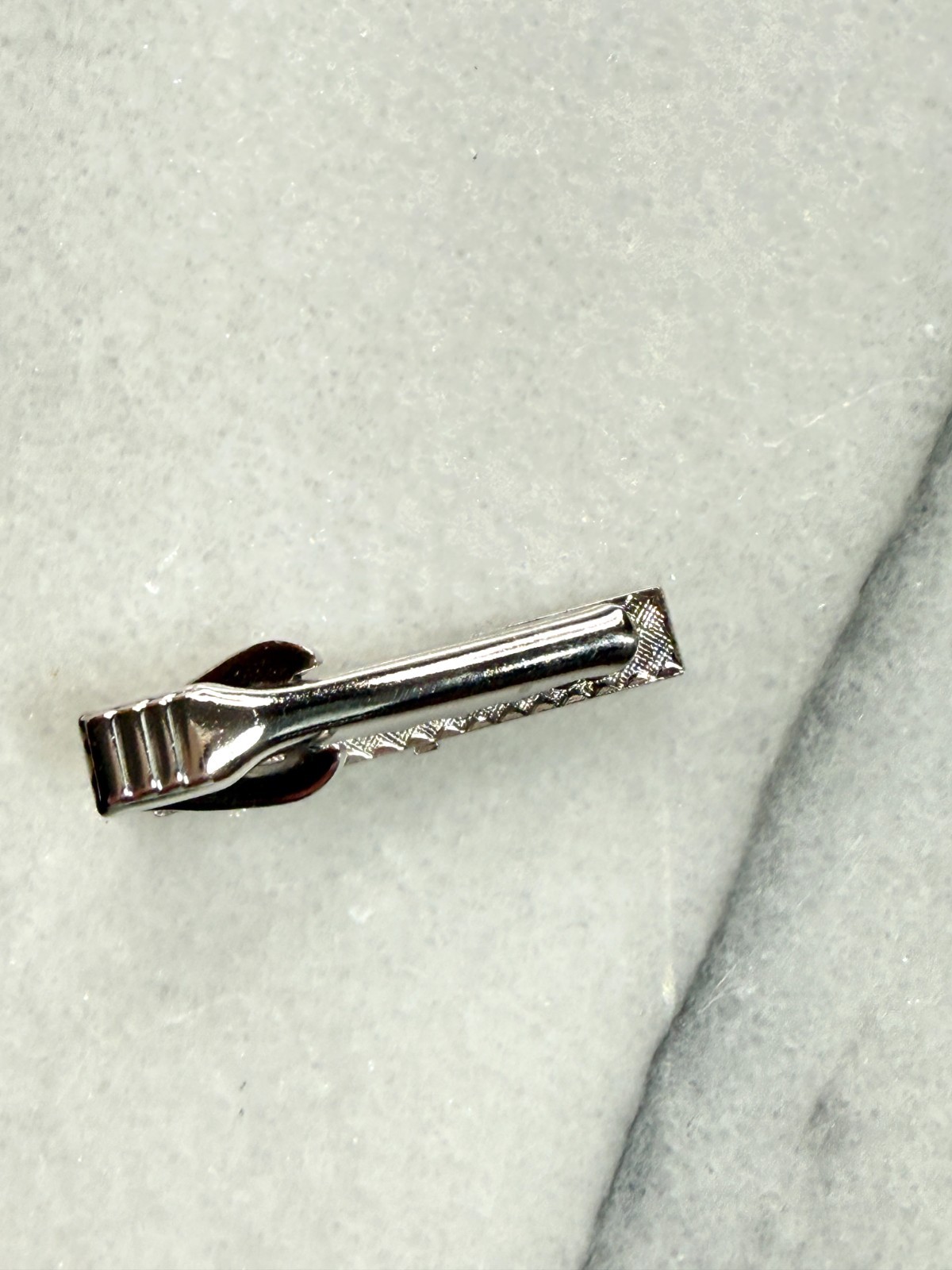 Vintage Silver Tone Men’s Tie Bar Brushed Finish with Cross