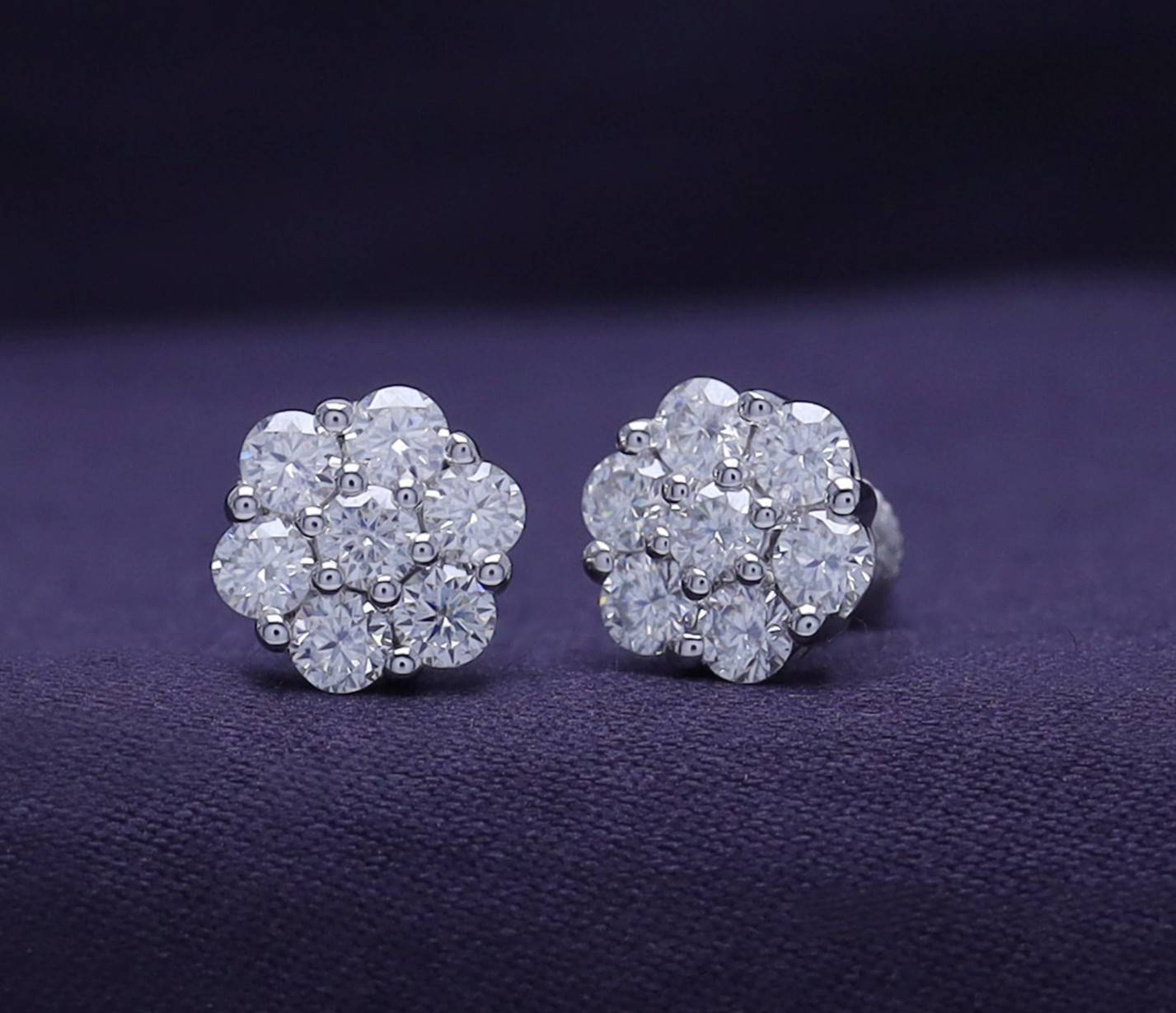 Moissanite VVS Flower Cluster Earrings 925 Silver Stud Earrings 0.50 – 2 CTW