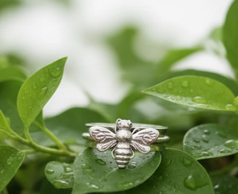 925 Sterling Silver Honeybee Spinner Ring Handmade Fidget Stress Relief Jewelry