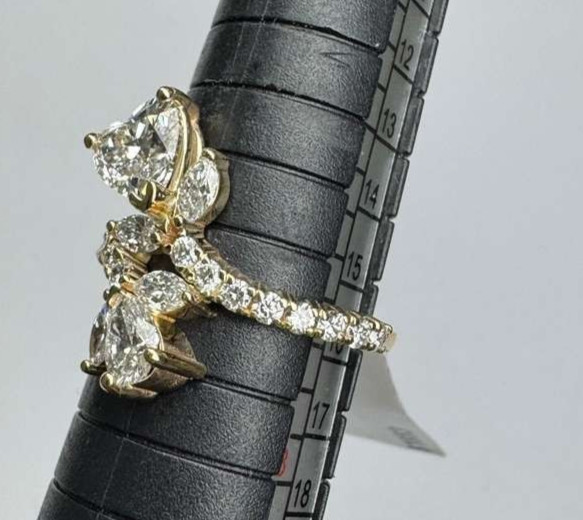 2.80Ct Heart & Pear EF/VS1 Lab Grown Diamond Bypass Wedding Ring 14K Yellow Gold