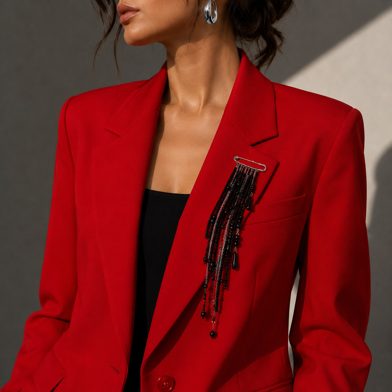 Statement Brooch Pin Black Beaded Tassel Jacket Lapel Fashion Jewelry Gift For H