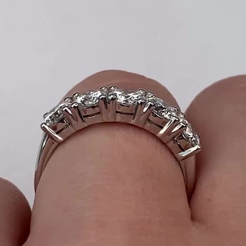 2.0 CTW Round Cut Moissanite Five Stone Anniversary Ring 14K White Gold Plated
