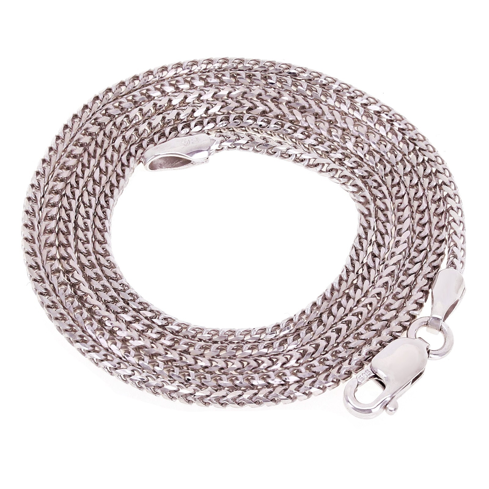 Italian 14k White Gold Solid Diamond Cut Franco Chain Necklace 22″ 1.3mm 5.4gram