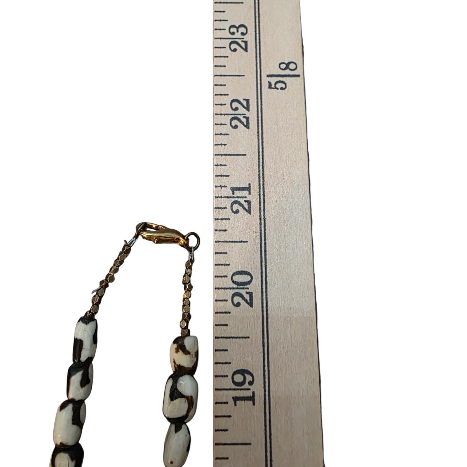 Unique Statement Necklace Cream White Beads Black Patterned Cord Boho