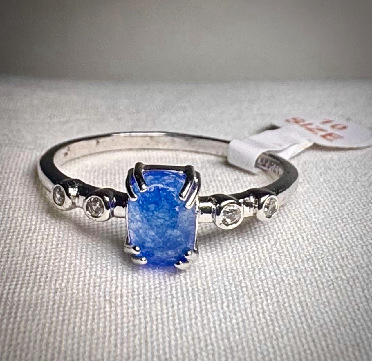 Bomb Party Blue Oval Stone Ring Silver Tone Clear Accent Size 10 Fashion Ring