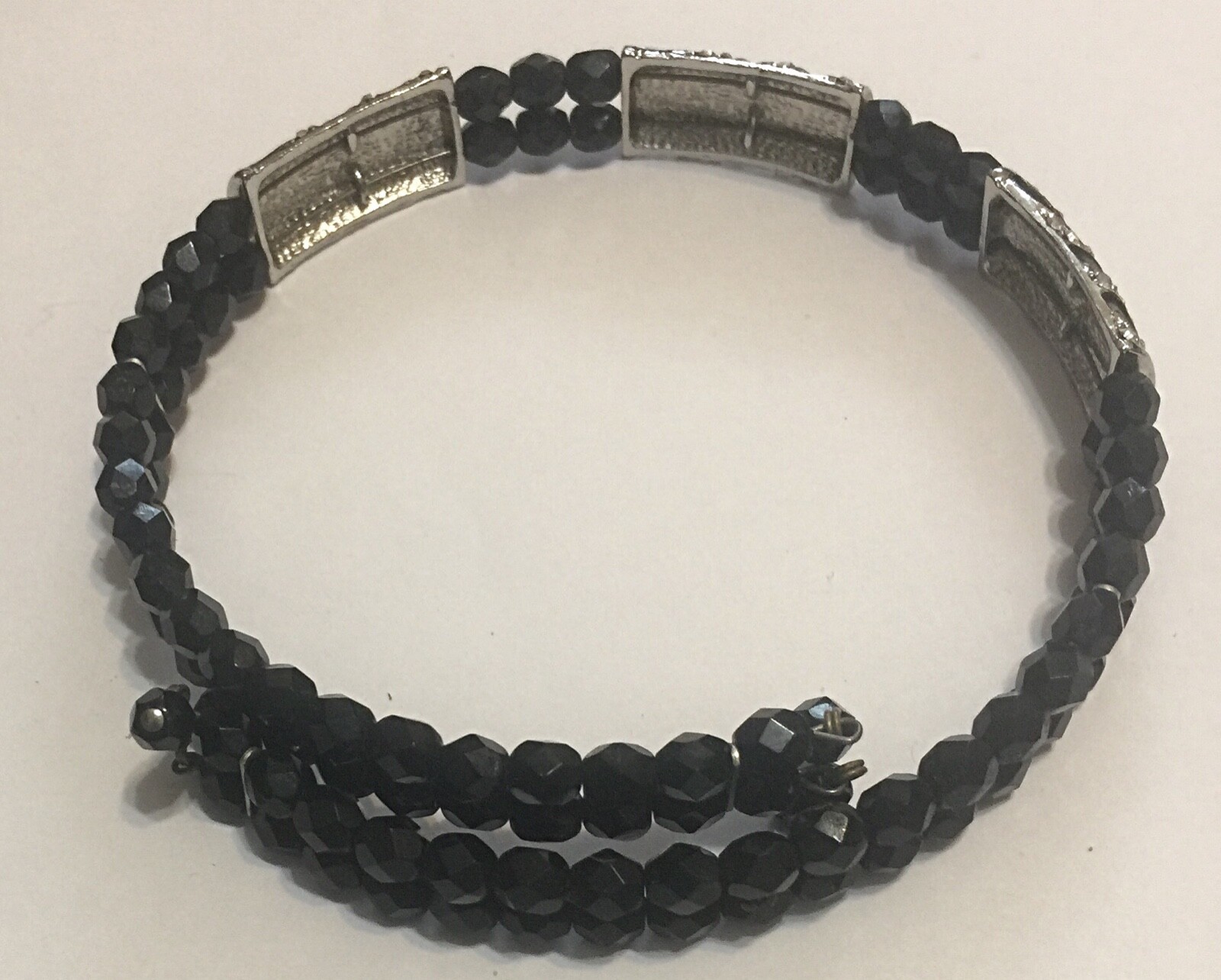 Black Beaded Wrap Necklace Clear Crystal Rhinestones