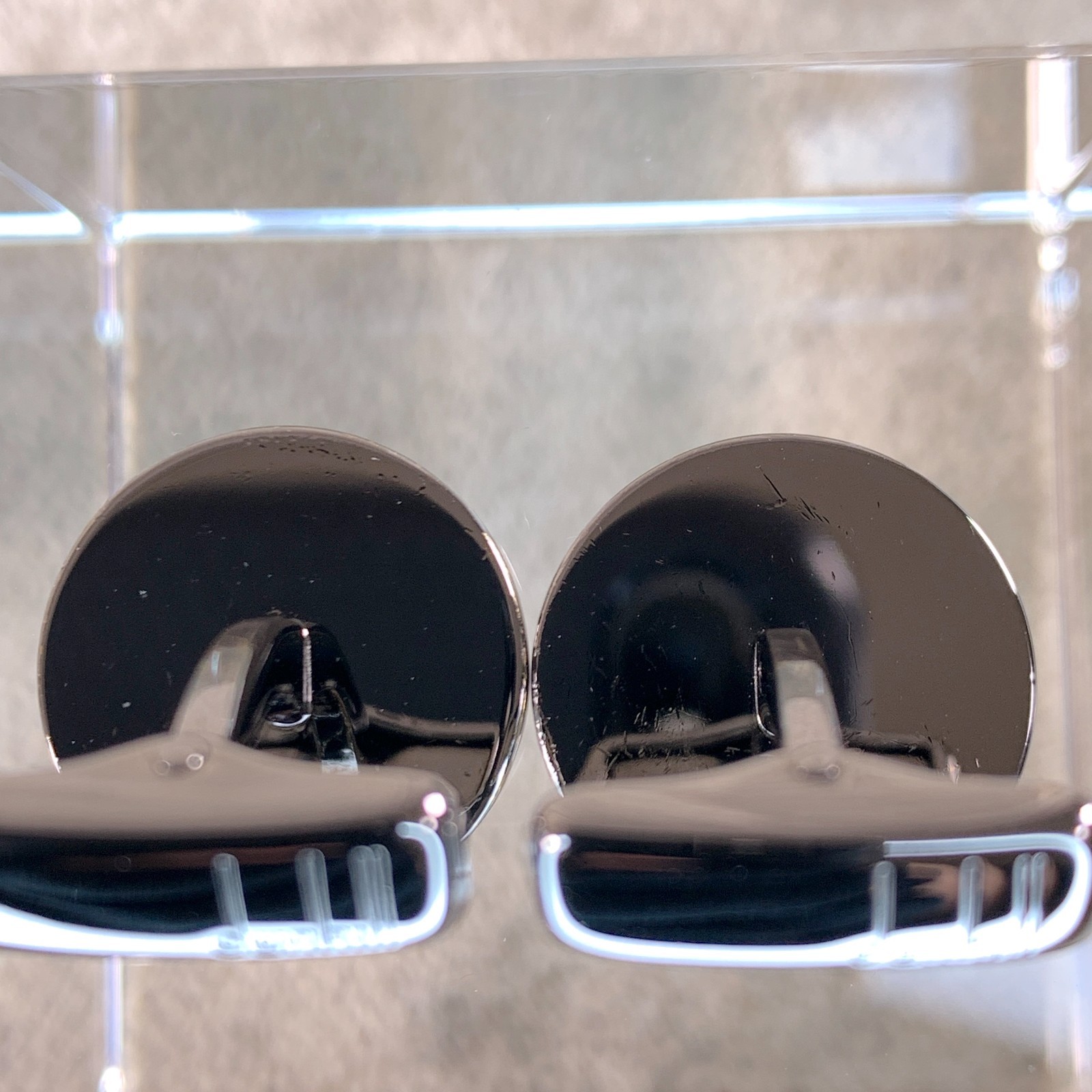 Dunhill Cufflinks Round Dark Silver Diamond Cut Texture with Case & Card