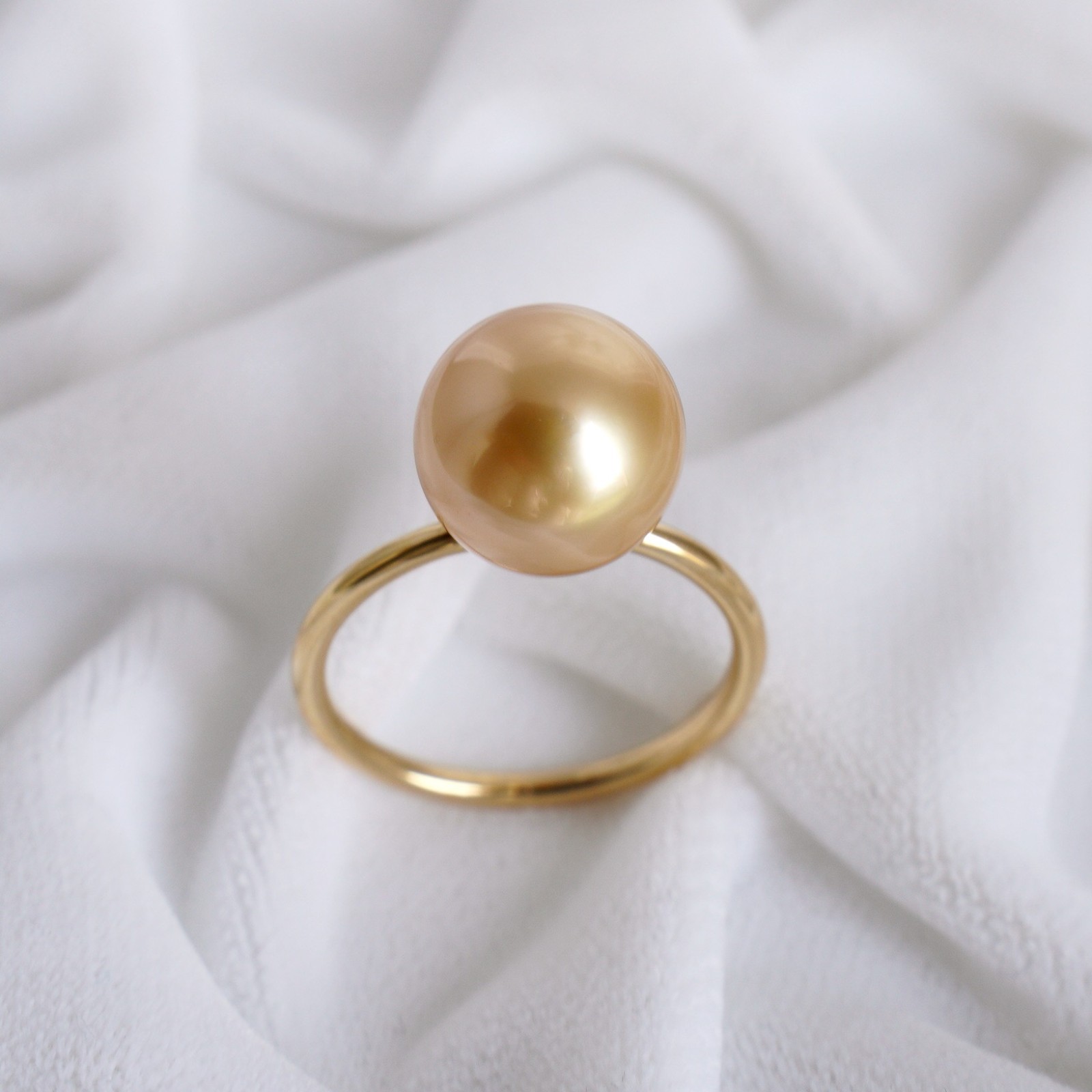 AAA 10.7mm Round Gold South Sea Cultured Pearl Ring 18K Solid Yellow Gold,6.5#