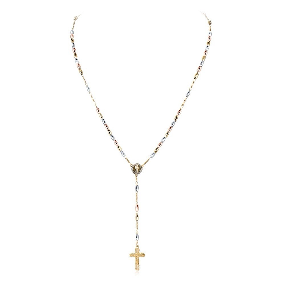 14K Gold Plated Colorful Beads Cross Necklace + Pendant