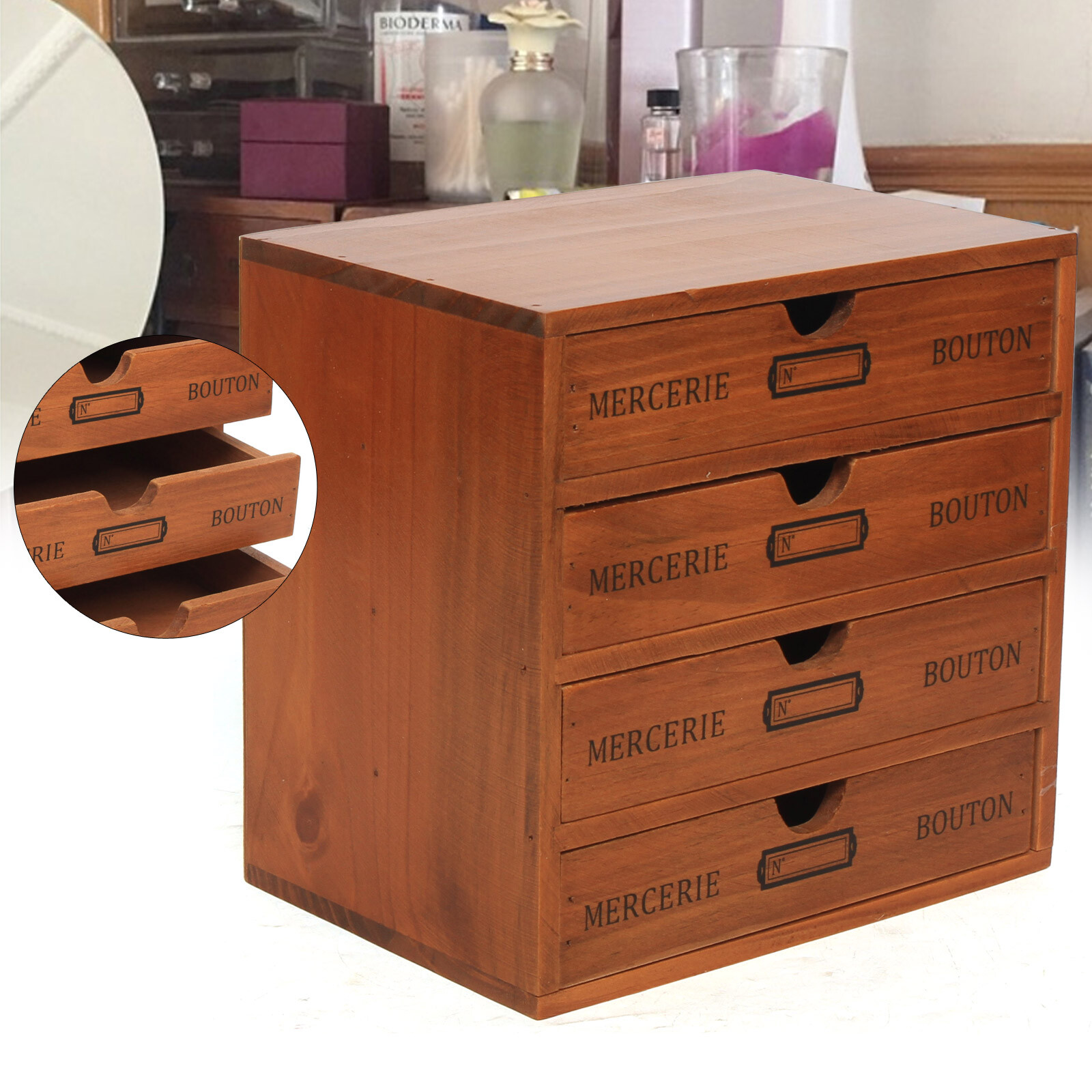 Wooden Display Riser Storage Box 24.5 × 17.5 × 24 cm Remote & Jewelry Organizer