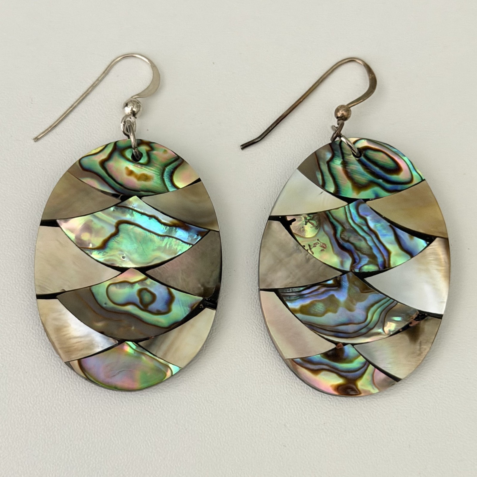 Vintage 925 Sterling Silver Abalone Shell Dangle Earrings