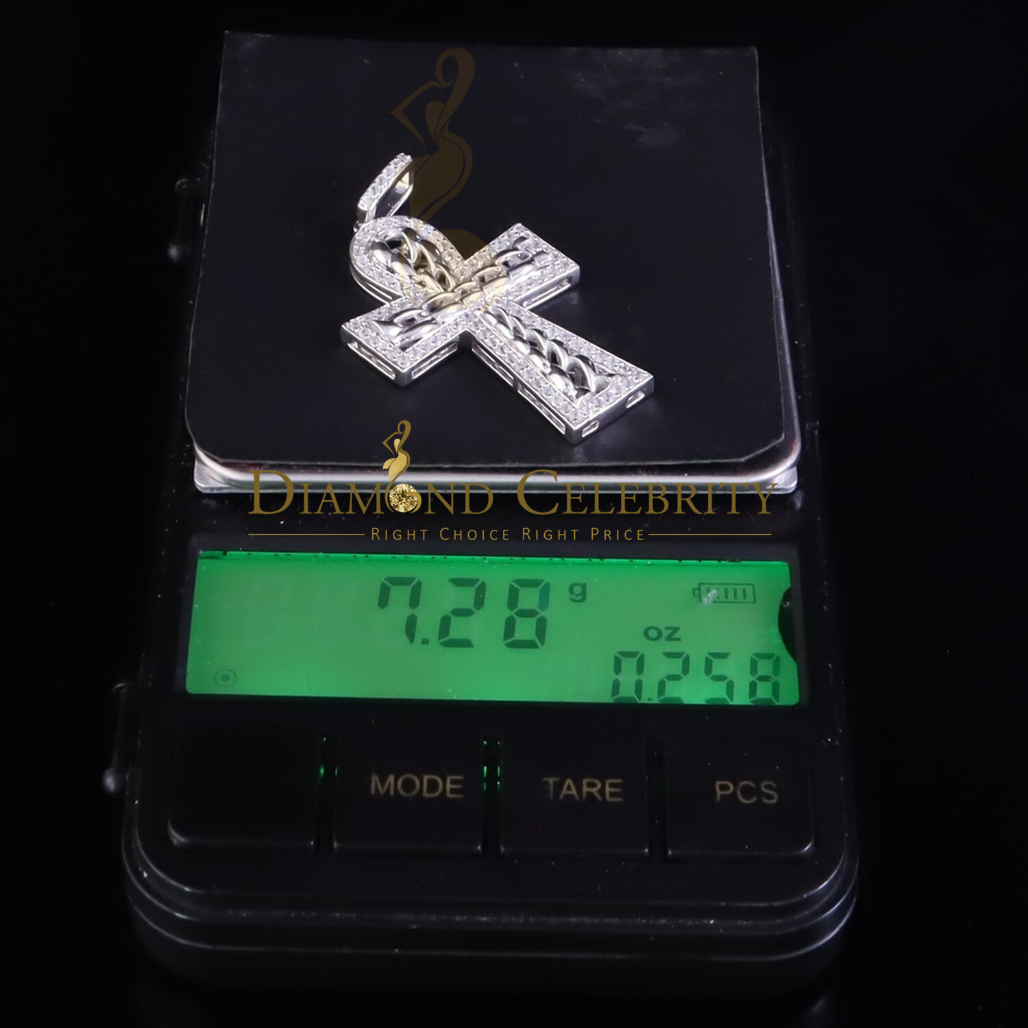 925 Sterling White Silver Cross Shape Fashion Pendant with 0.00ct Cubic Zirconia