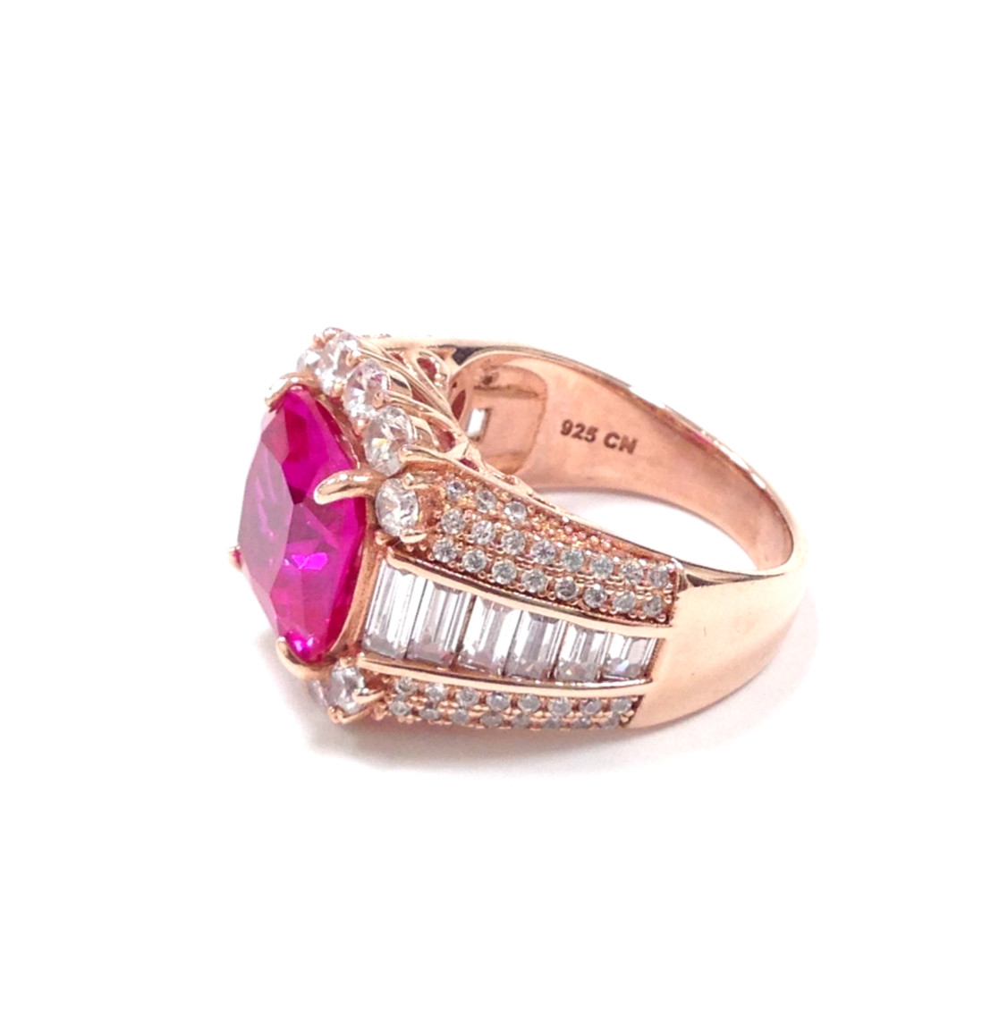 FZN Fuzion Creations Gold Vermeil Sterling Silver Square Pink Stone Ring Sz 6.75