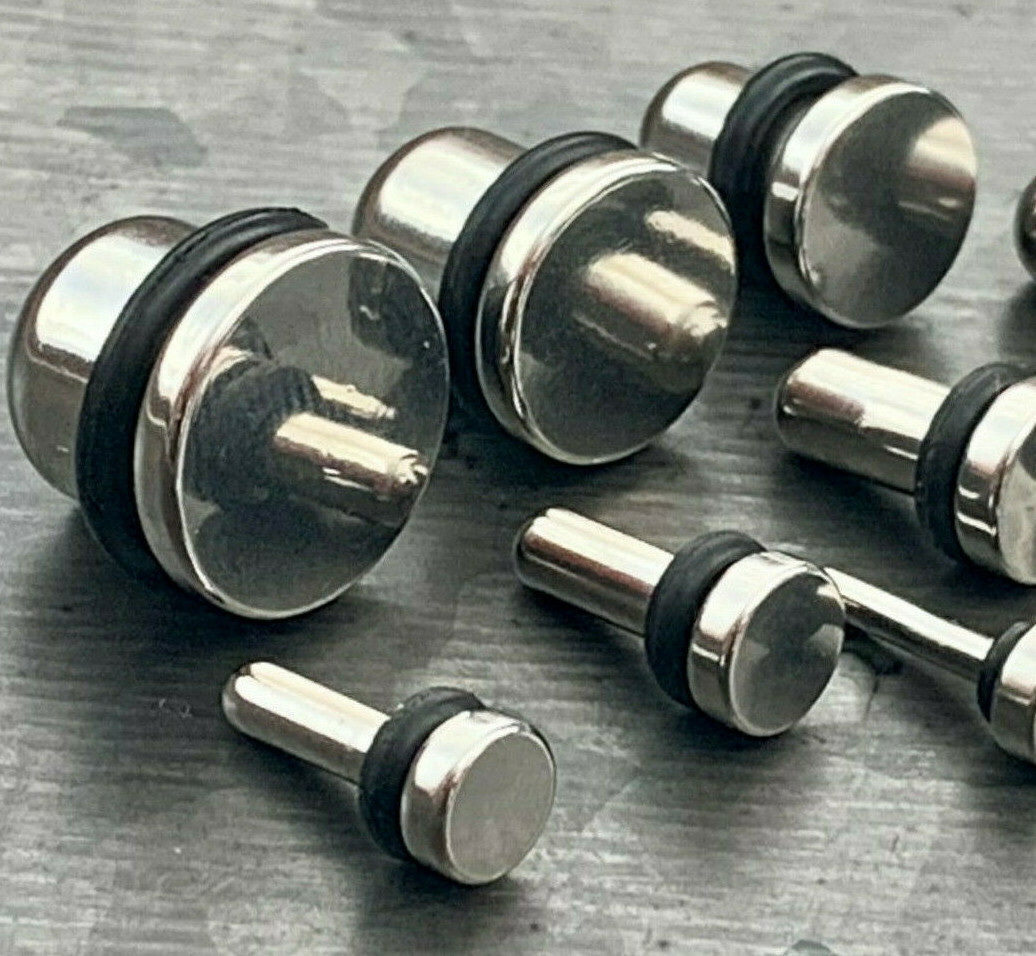 PAIR 316L Surgical Steel Bullet Flat Head Plugs Tunnels Gauges Body Jewelry