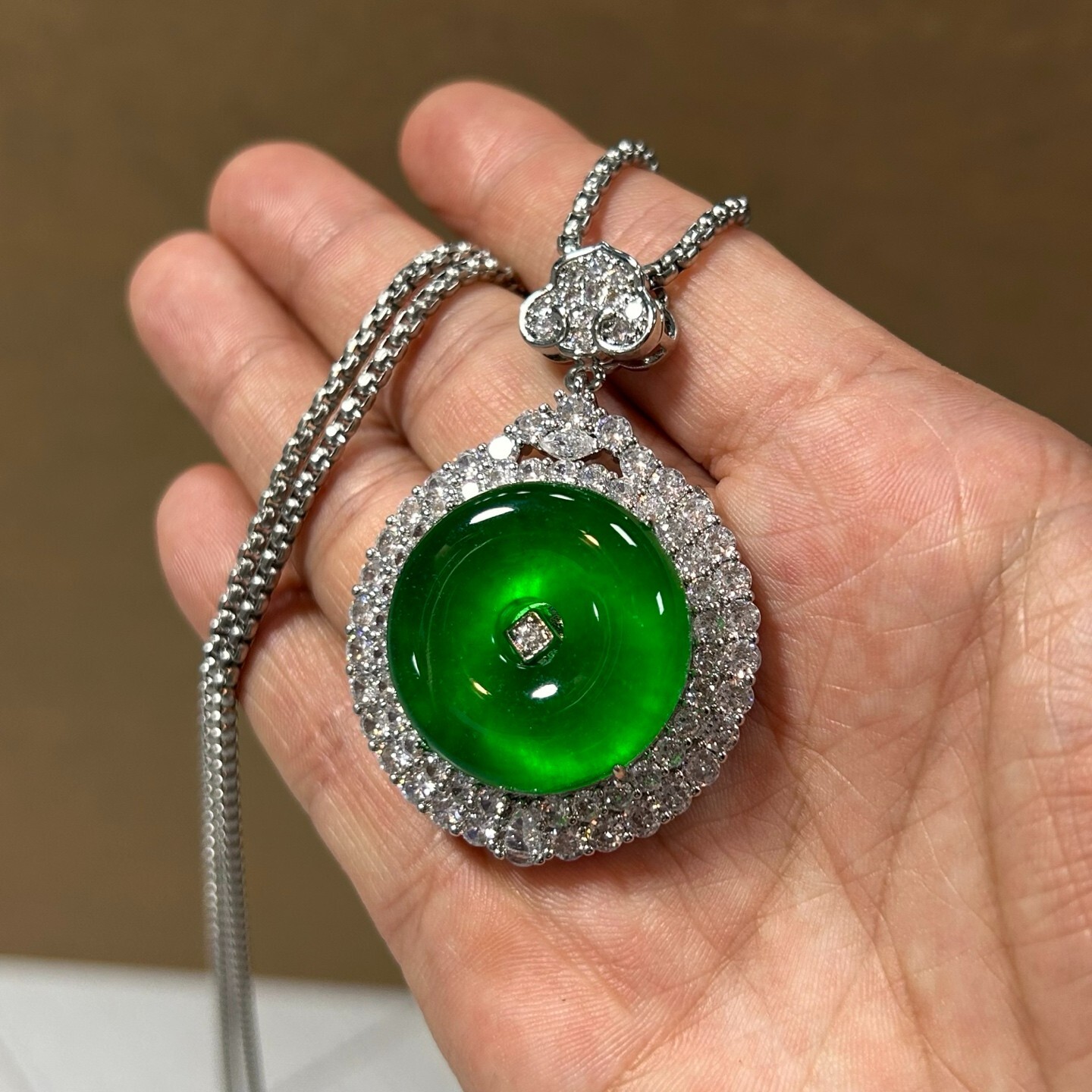 Certified Nature inlay ice Green Jade Jadeite carved safeness Pendant&Necklaces