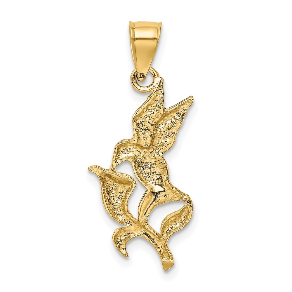 14k Yellow Gold Polished Hummingbird w/Flower Pendant 1.1g, L-28mm, W-12.5mm