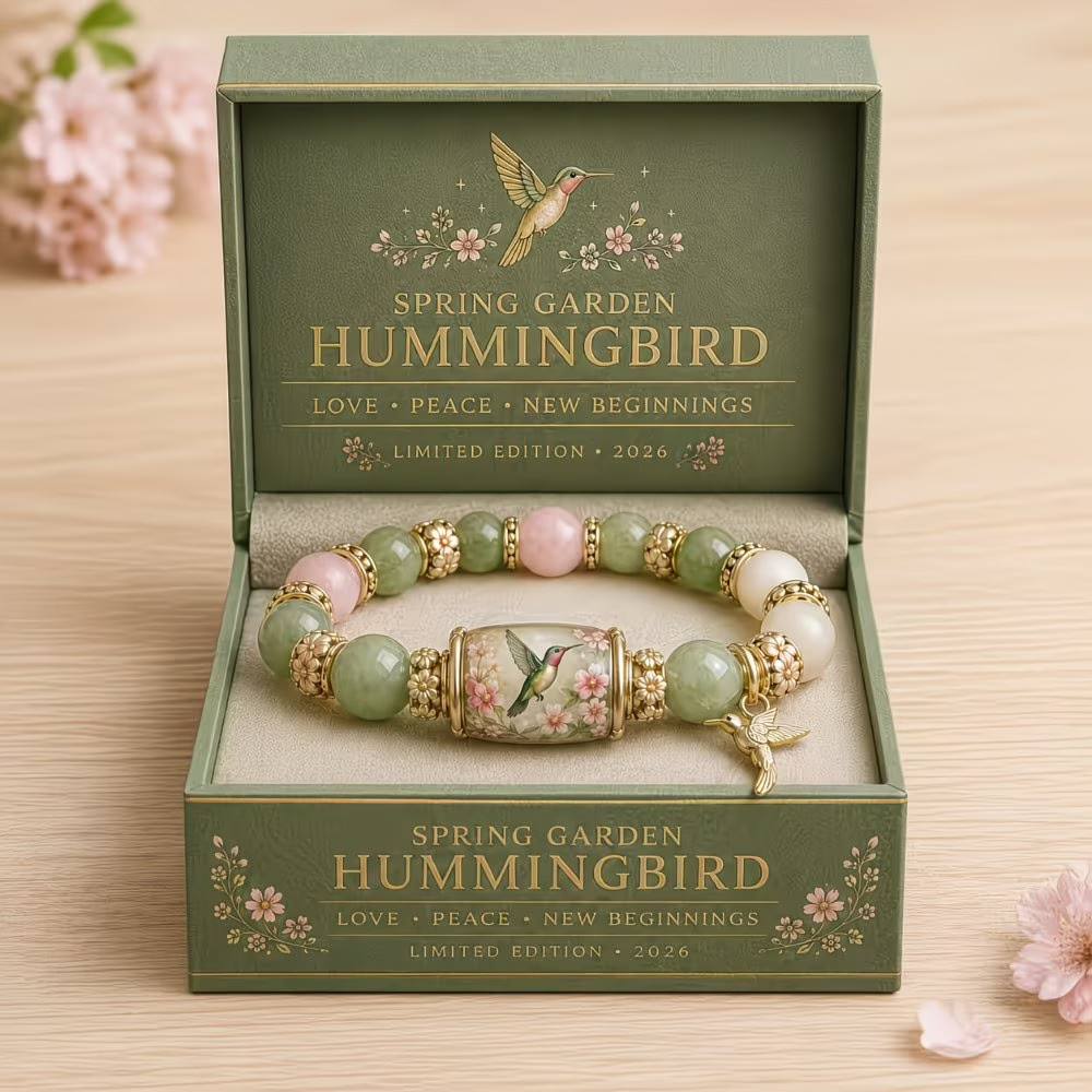Spring Garden Hummingbird Beaded Bracelet Gift Box, Inspirational and Charming