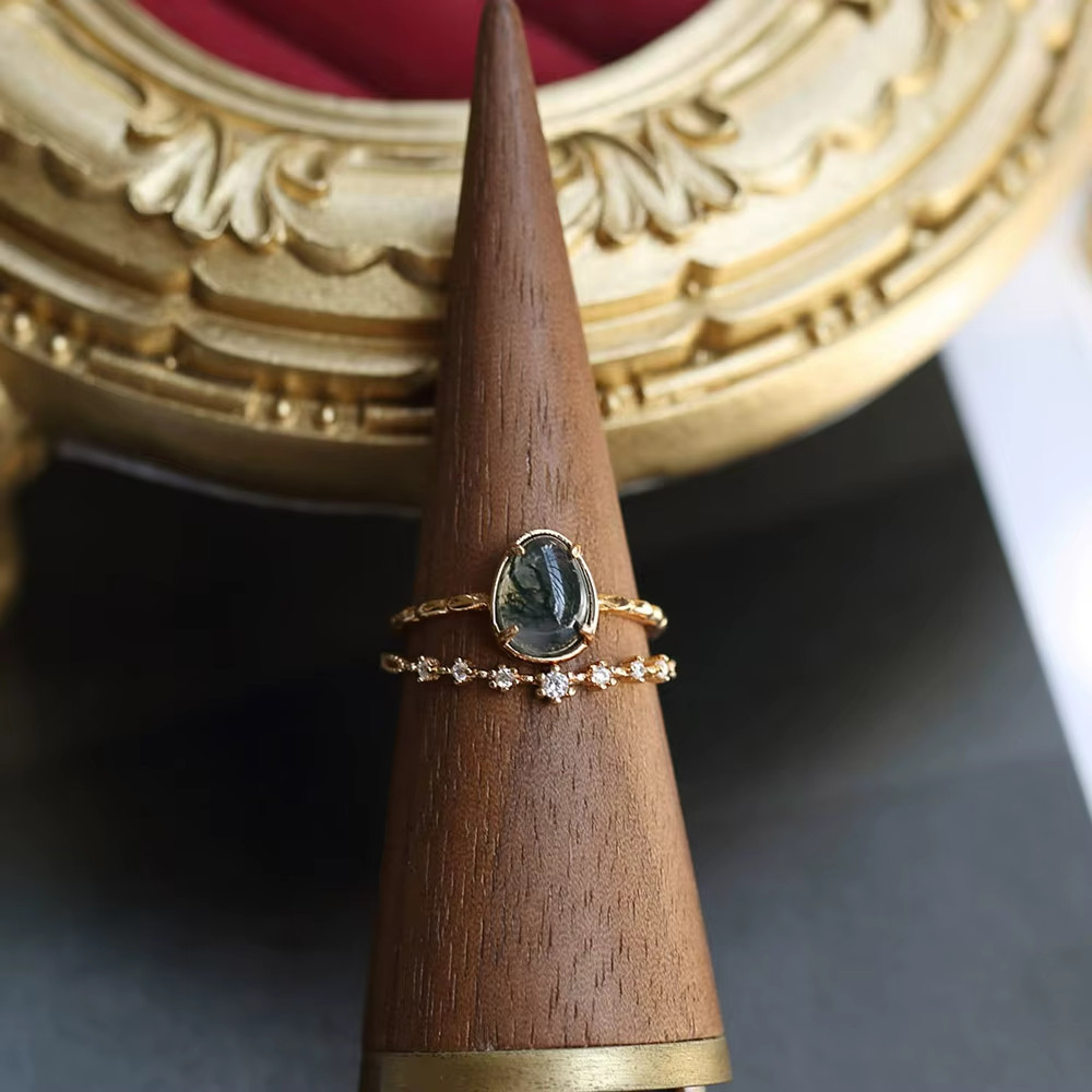 Moss Agate 7x9mm Natural Gemstone Sterling Silver Ring Size 5-8 Gift YG