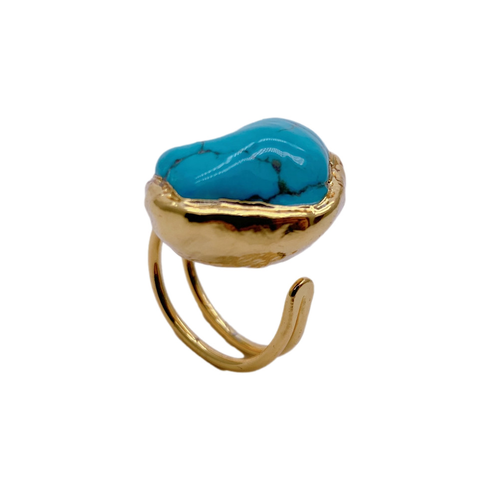 Big Blue Turquoise Rings New Fashion Gold Plated Stone Ring
