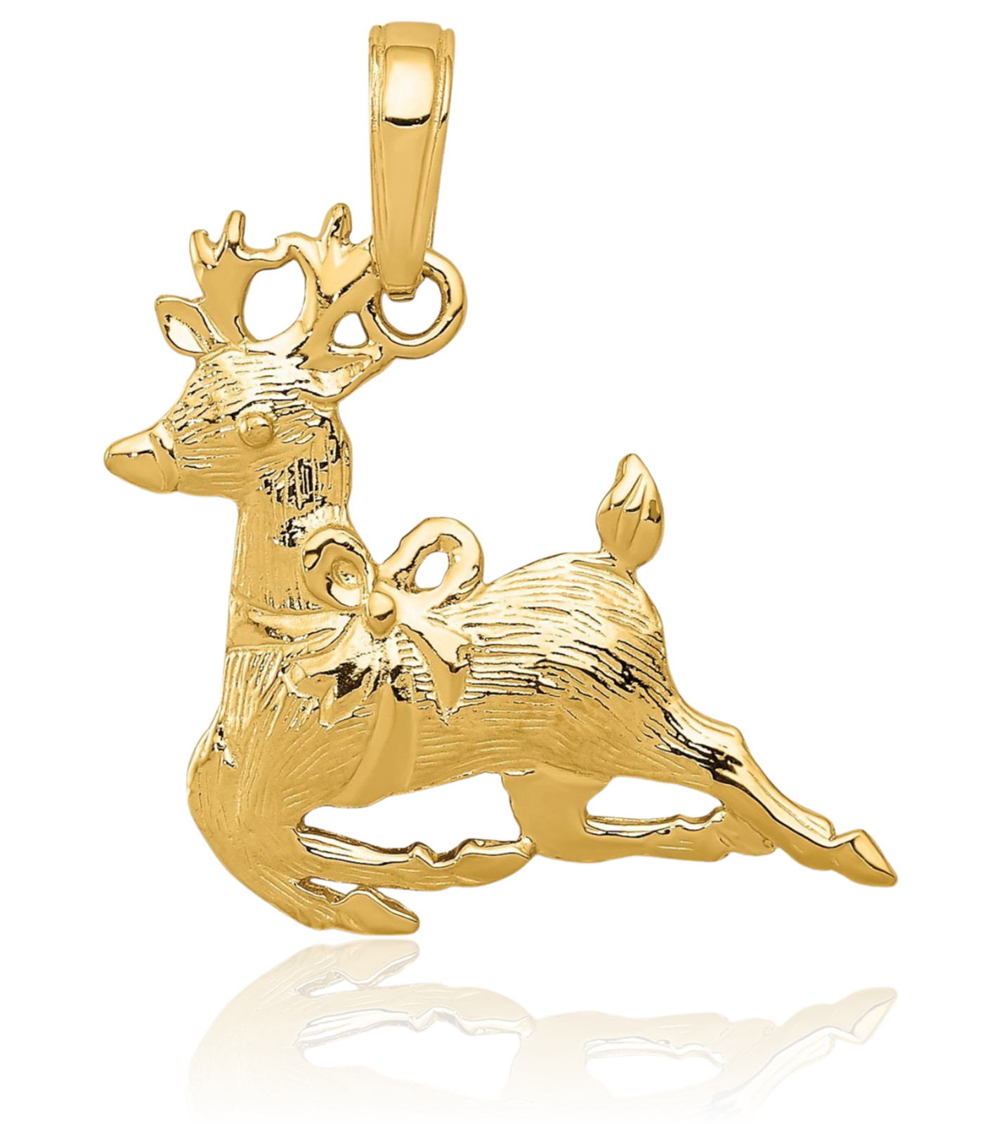 14K Solid Yellow Gold Medium Reindeer Pendant Necklace 20mm 3/4 inch Polished