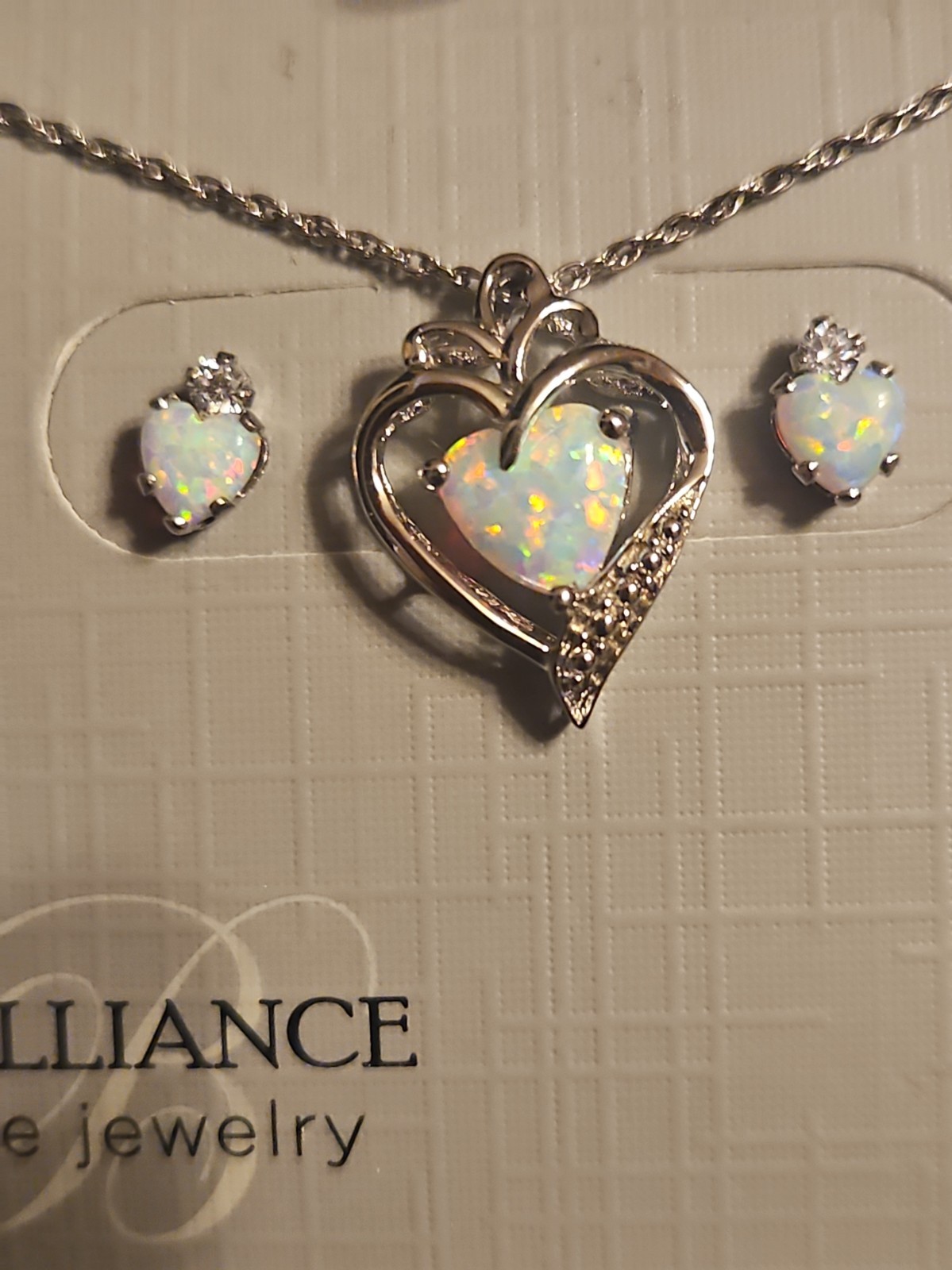 Brilliance Fine Jewelry Sterling Silver Created Opal Heart Pendant Necklace Set
