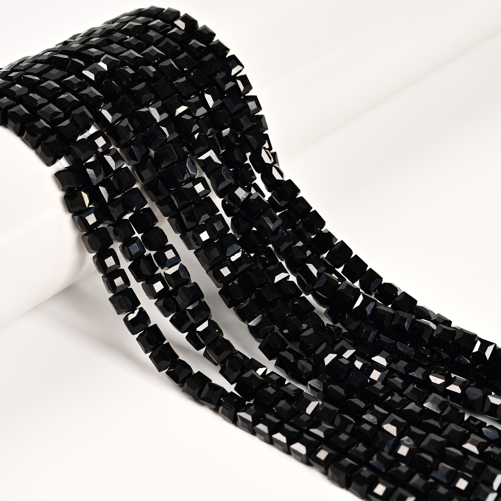 Black Crystal Glass Faceted Rubik’s Cube Beads Size 4mm 15.5” Strand