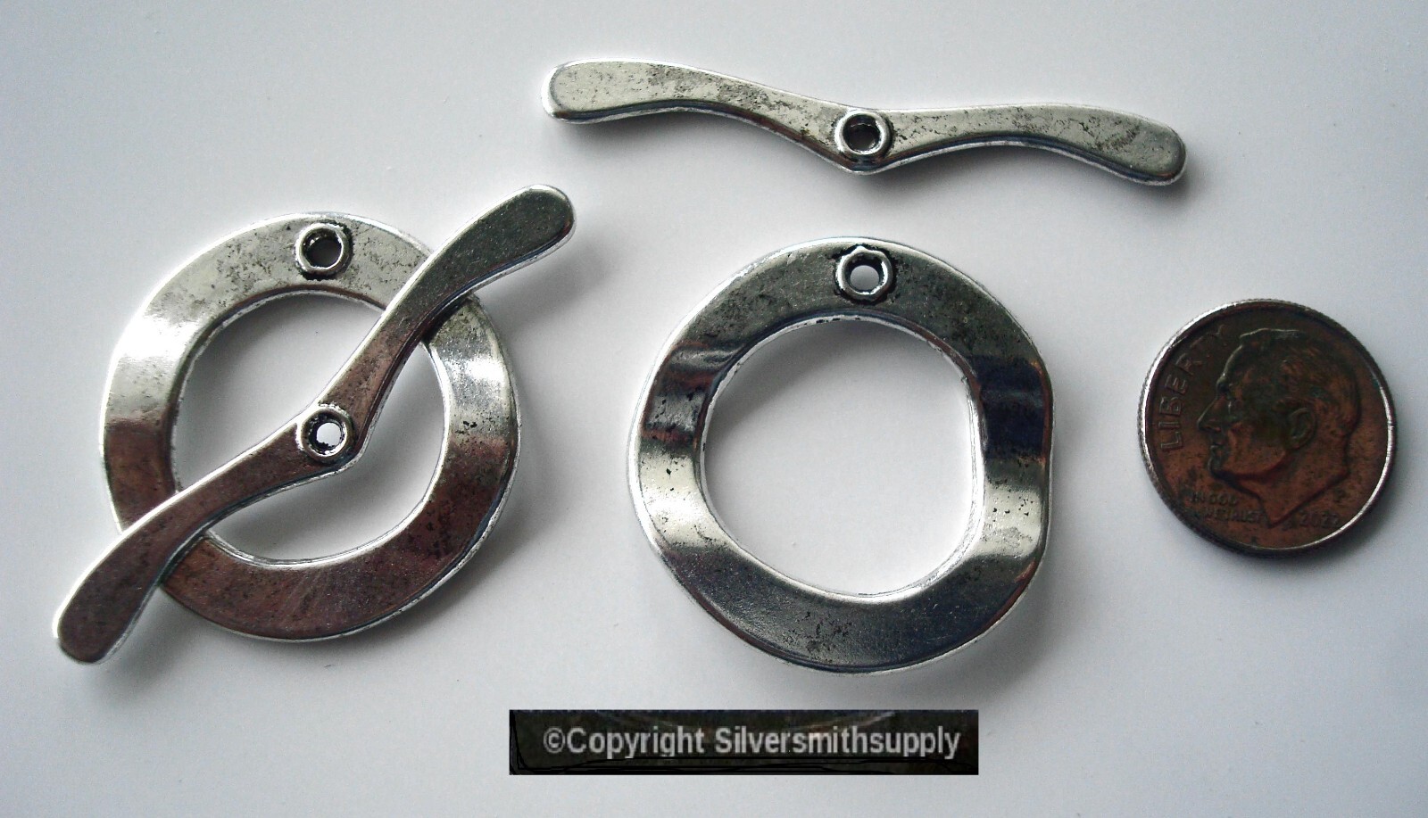 Two 30mm Large jewelry toggle clasp antique silver plated contemp design FPC134