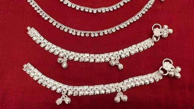 Boho Baby shower anklet bells ankle bracelet 2 pair silver chain charm 6″ India