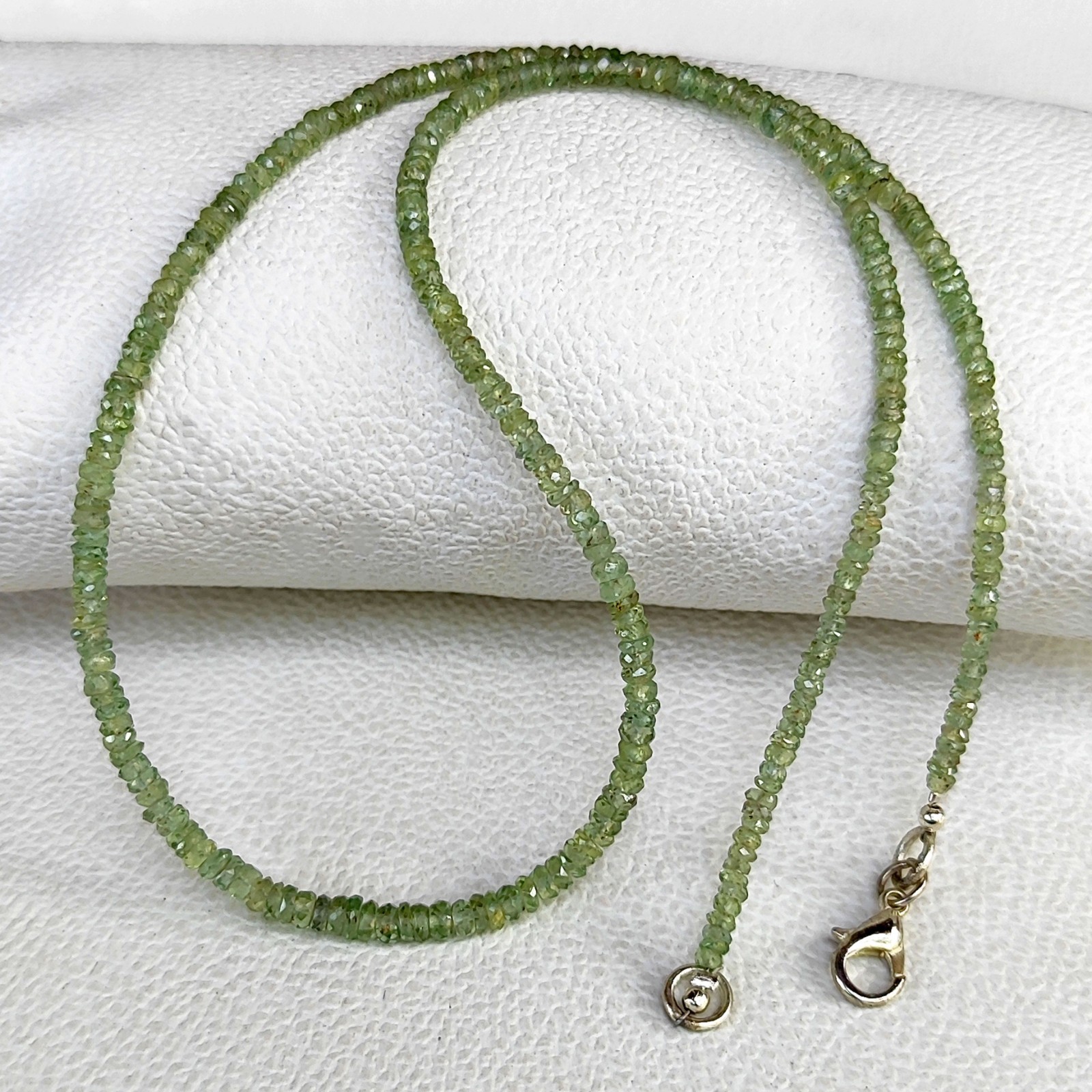 Australia Green Sapphire Faceted Rondelle 3-4.5mm Gemstone Beads 17″ Necklace