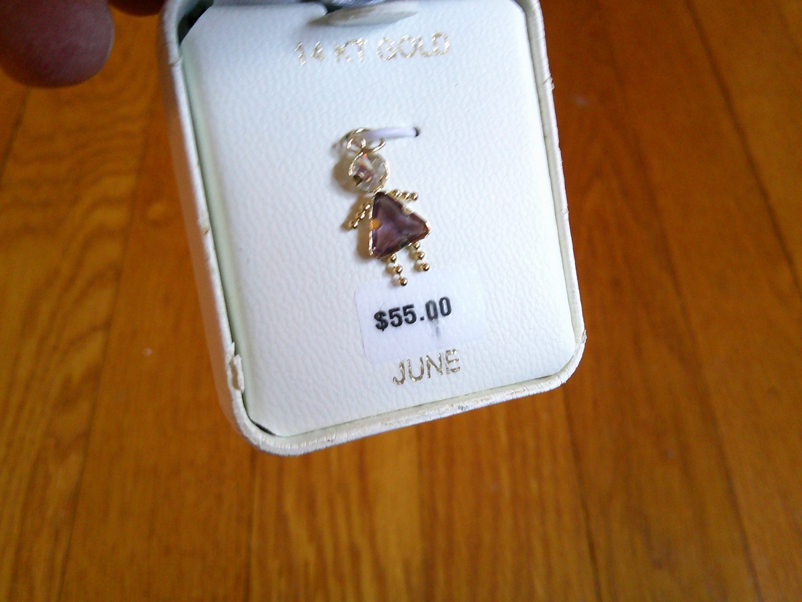 14K Yellow Gold Little Girl Purple Jewel Clear CZ June Birthstone Charm Pendant