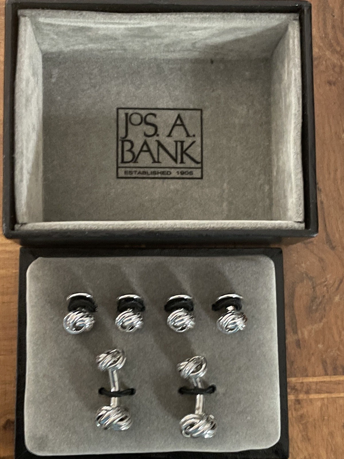 Jos. A. Bank Silver-Tone Knot Cufflinks and Tuxedo Shirt Stud Set New in Box