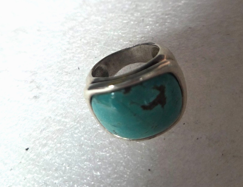 Old Pawn Chunky Unisex Sterling Silver Curved Turquoise Ring Size 6.25 11.7g