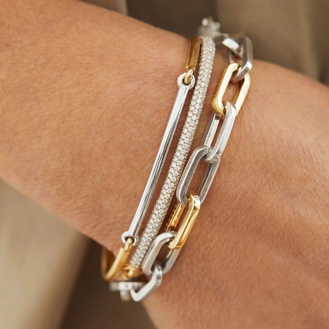 Woman 18K Gold Plated Paper Clip Chain Bracelet Toggle Bangle 7.7 in