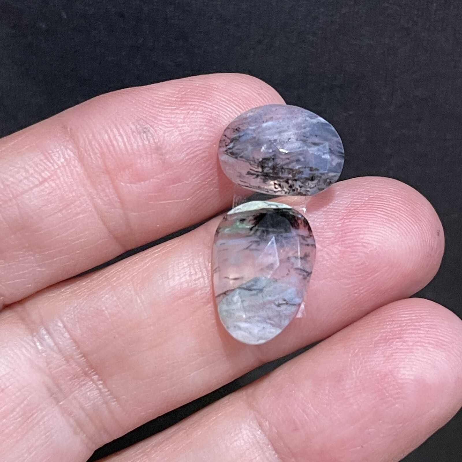 7.3ct 15-13mm Pair Transparent Blue Peruvian Opal Free Form Cabochons Gems