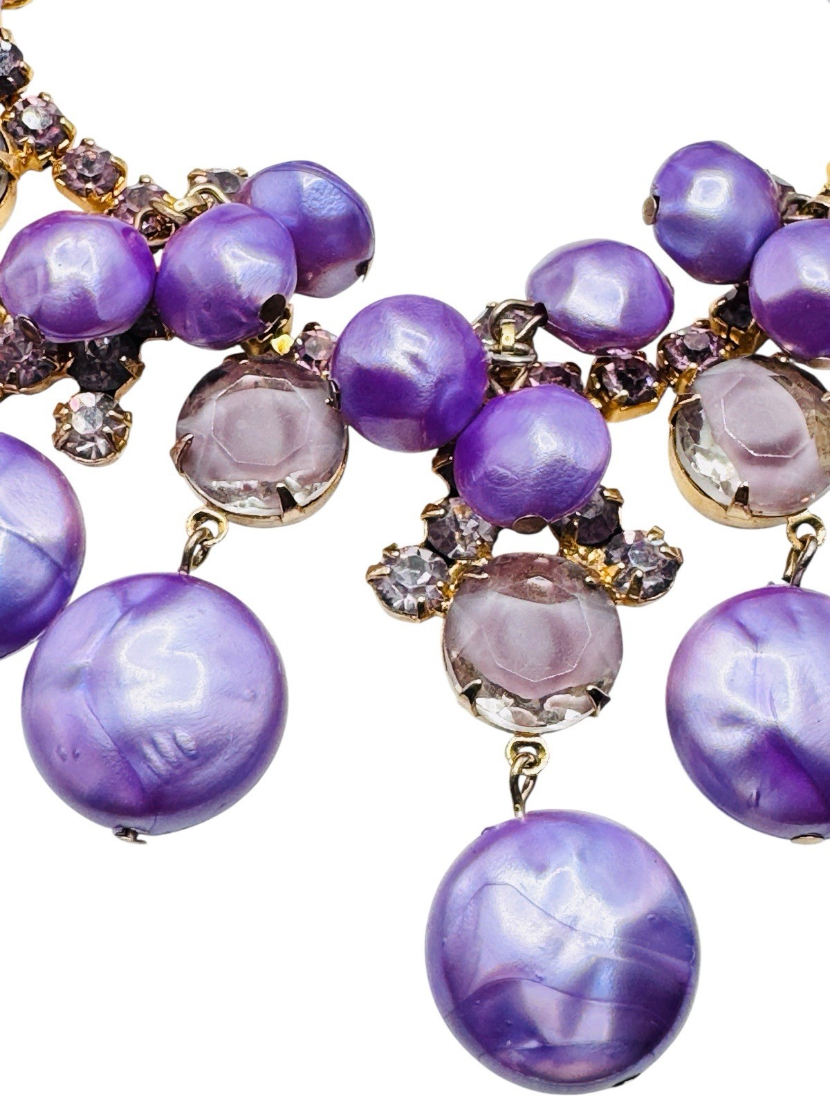 Vintage Juliana D&E Purple Rhinestone Pearl Necklace Earrings Set Book Piece