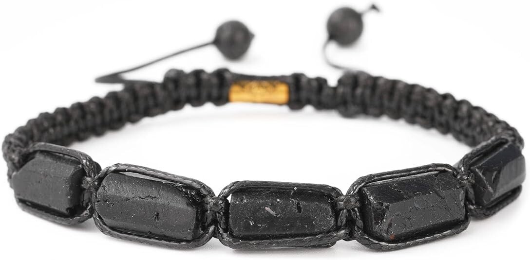 Natural Black Tourmaline Adjustable Bracelet Healing Handmade Man Woman Gift