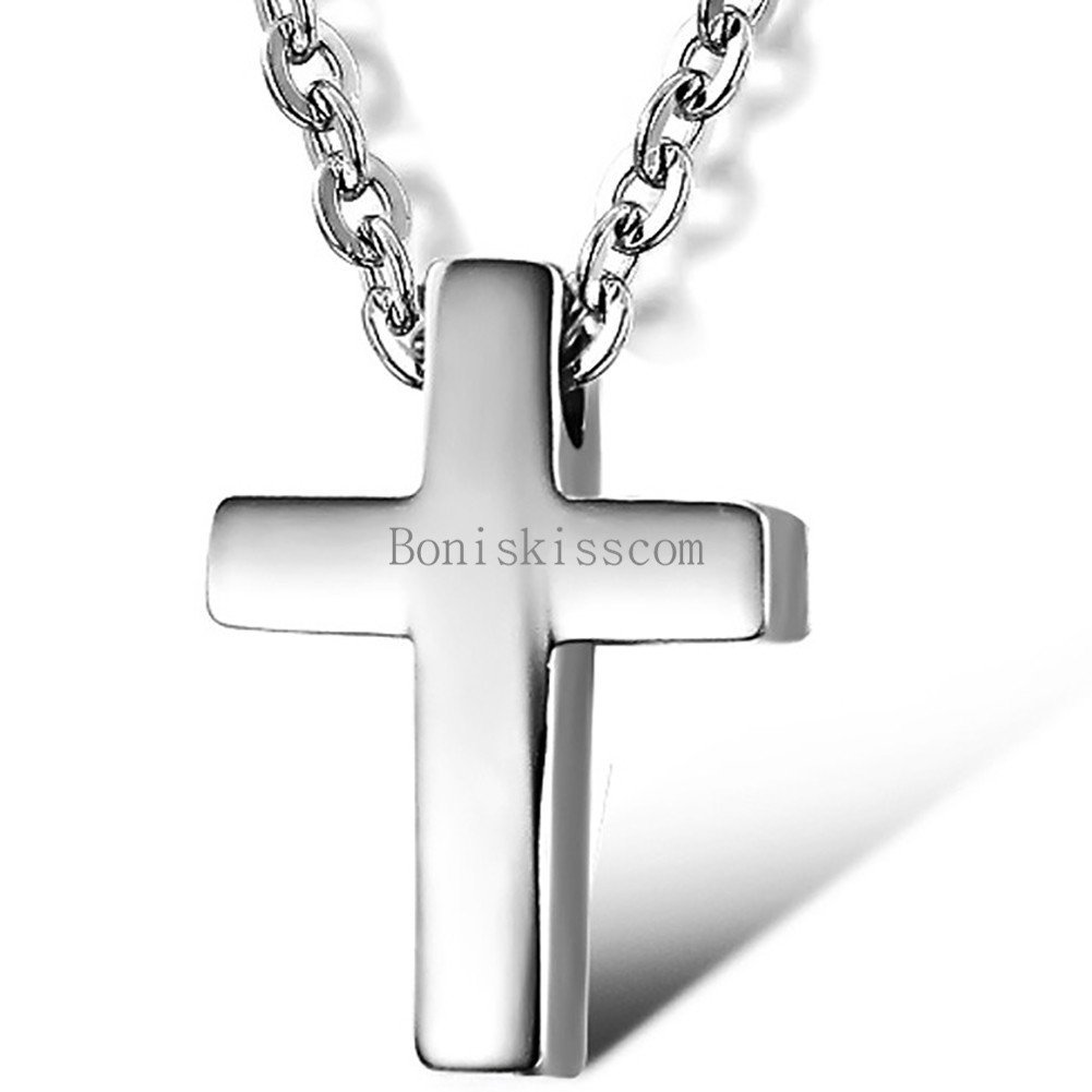Silver Stainless Steel Simple Plain Cross Pendant Necklace Men’s Women’s Jewelry