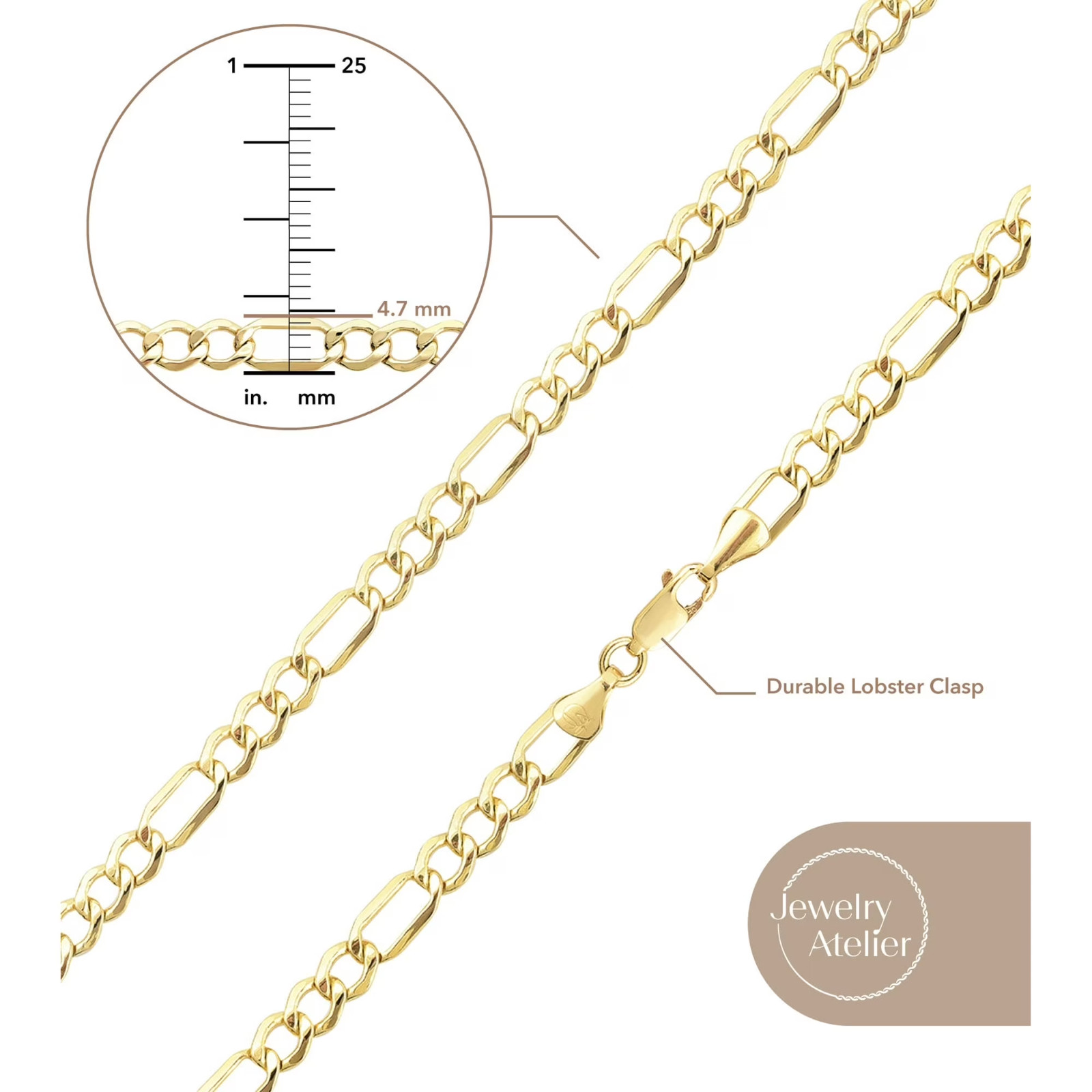 Jewelry Atelier Gold Chain Necklace -14K Solid Yellow Gold Filled 20″ L 4.7 mm W