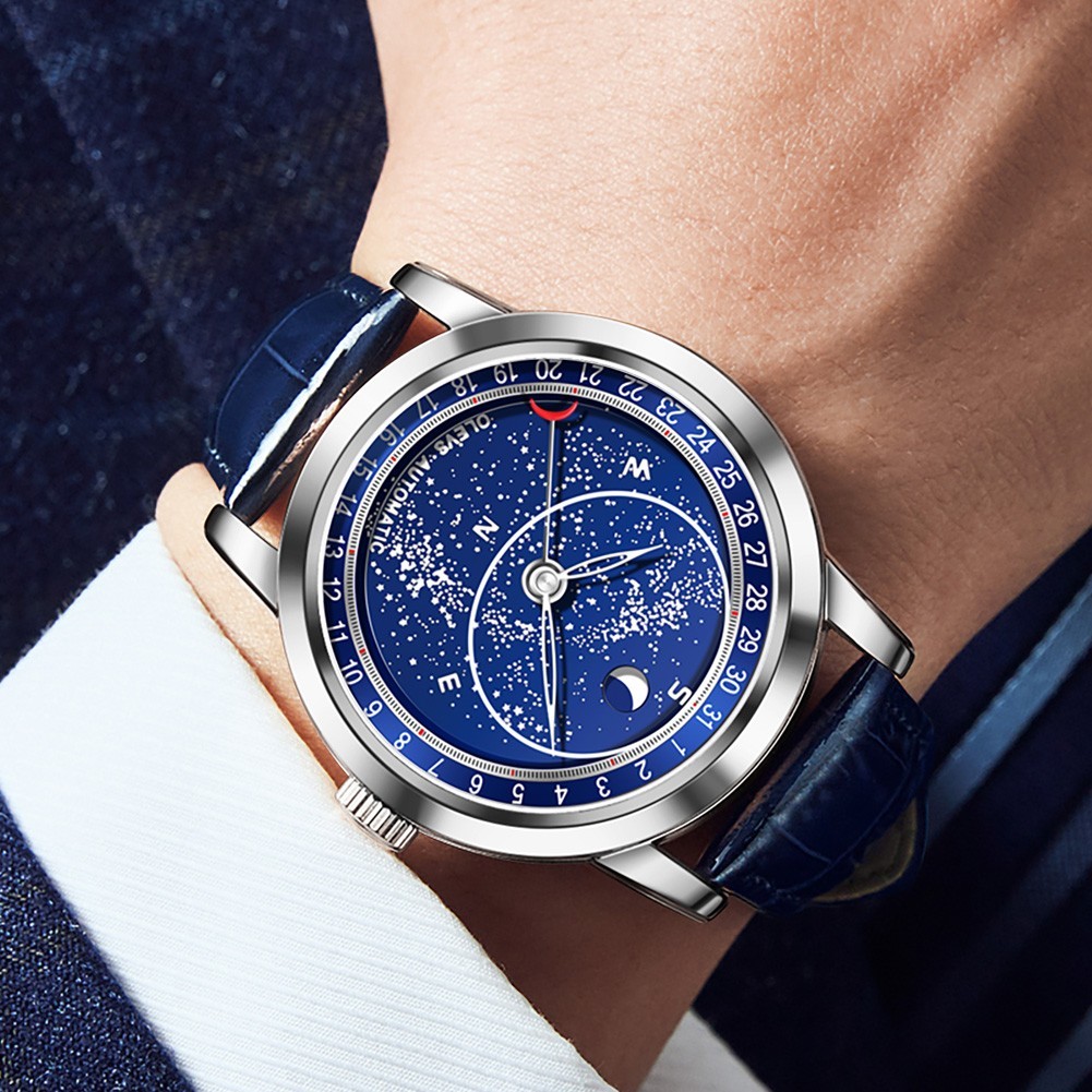 OLEVS 9923 Multi-functiom Starry Sky Rotation Dial Business Mechanical Watch`